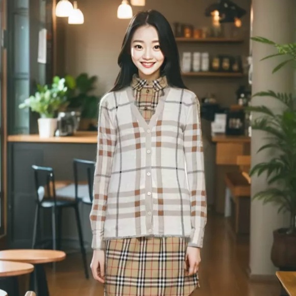 Burberry Ramana Check Wool-Silk Blend Cardigan Sweater, size XS - Picture 12 of 15